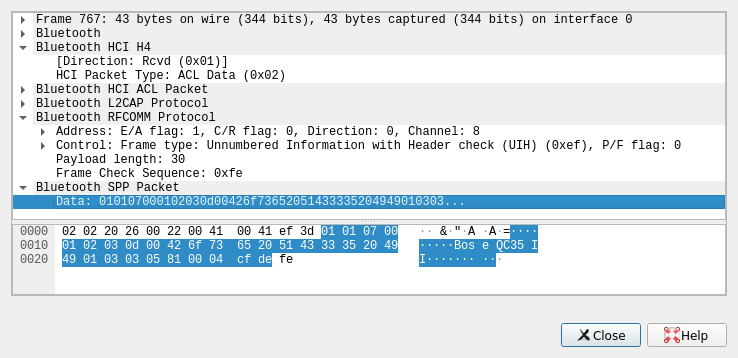 An example of a btspp packet